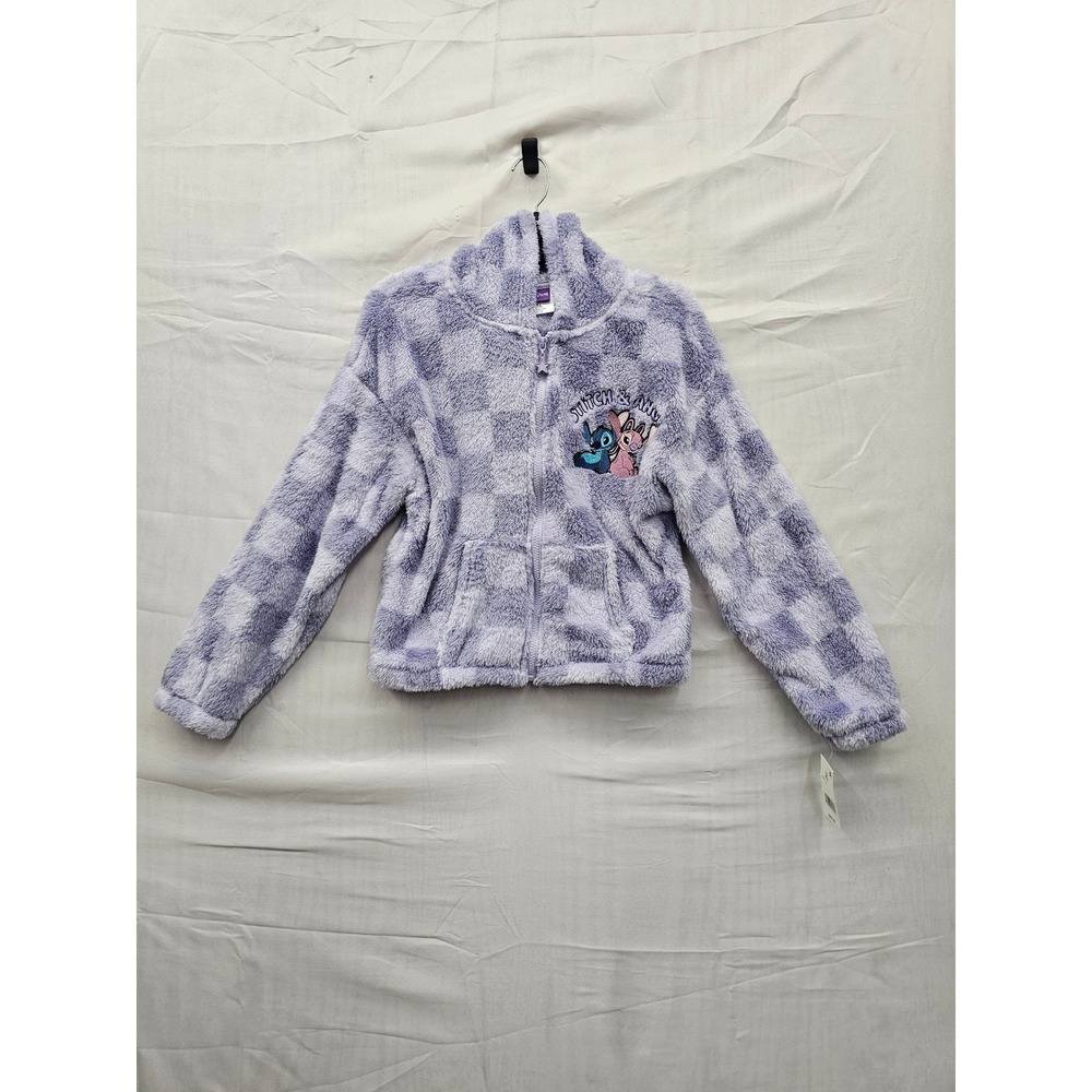 Disney Womens Stitch Angel Zip Up Hoodie Purple‎ Checkered Polyester XL